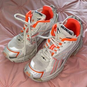 Balenciaga White and Neon Orange Athletic Shoes